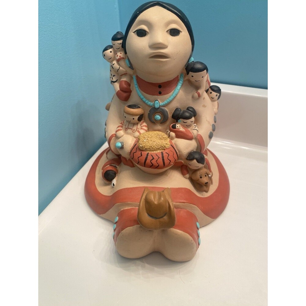 Vtg Signed Teissedre 12 Children Dog Southwest Hand Painted Storyteller Figurine